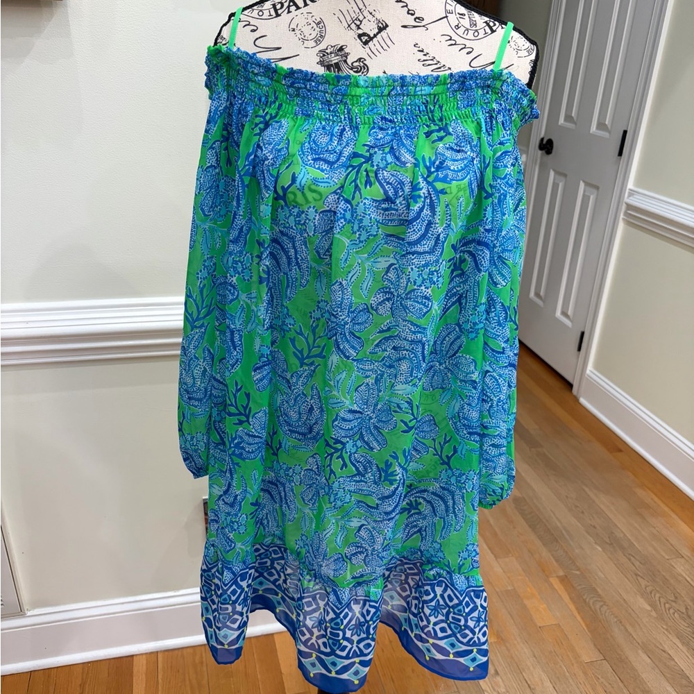 Lilly Pulitzer Green and Blue Off-Shoulder Swim Cover-Up